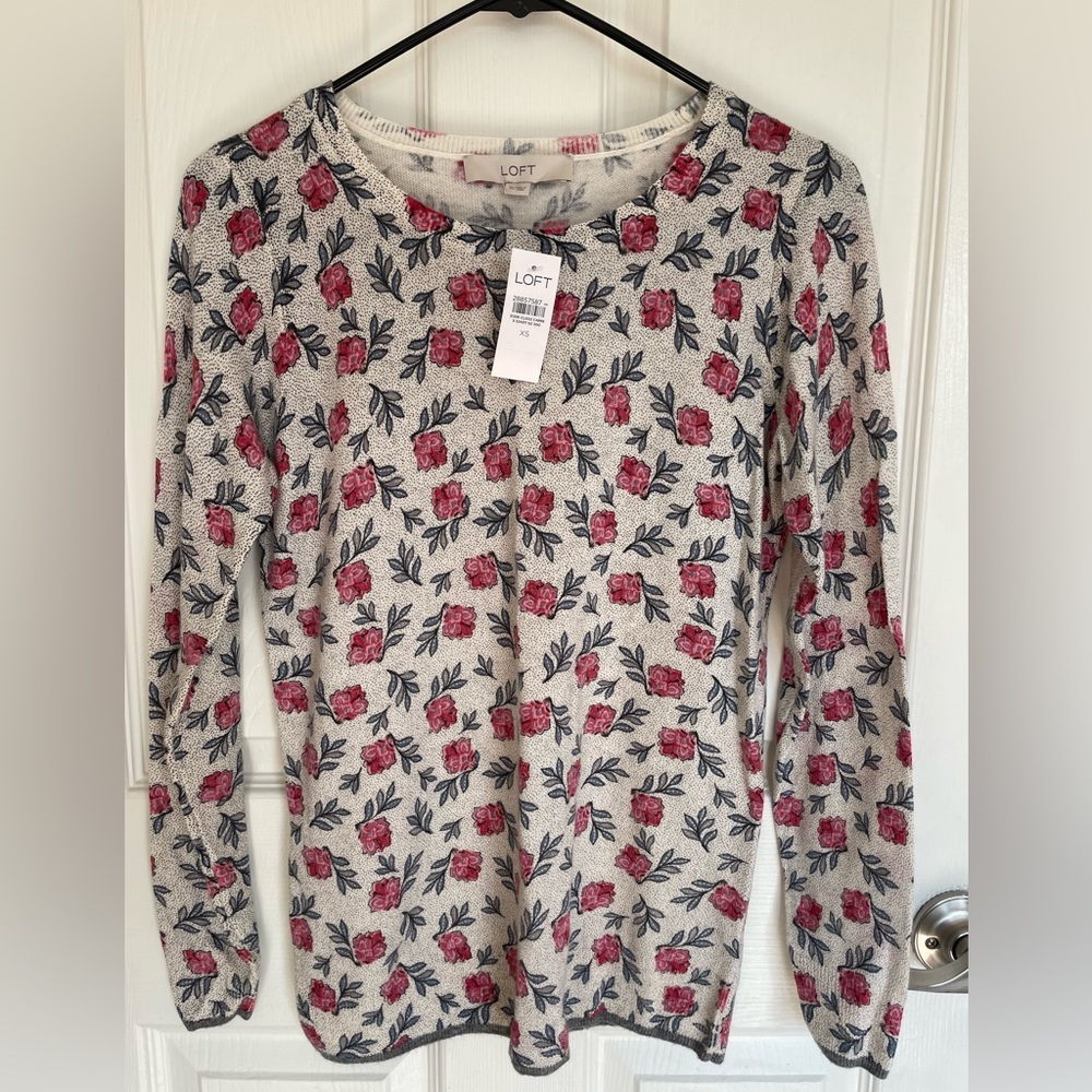 LOFT Floral Crewneck Lightweight Sweater Size XS NWT